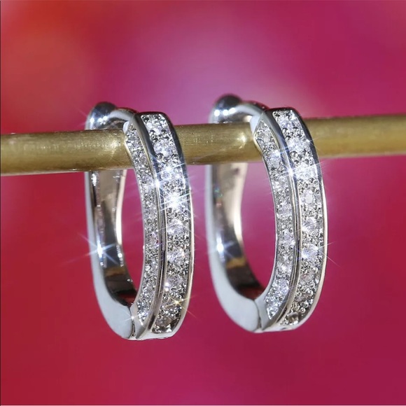New 925 Silver/ Gold Hoop Earrings Cubic Zirconia Jewelry - Picture 4 of 6